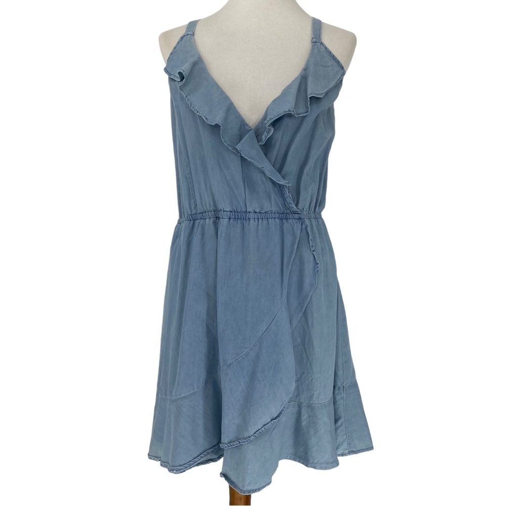 Navigata ruffled v-neck chambray layered flowy dress women's size large - Picture 1 of 11